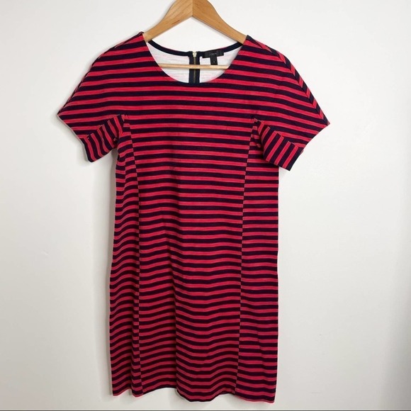 J.Crew Red Stripes Short Raglan Sleeve Stretchy Zipped T-shirt Dress size S - Picture 2 of 8